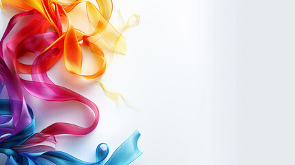 Festive abstract ribbon curls, bright colors, corner copy space