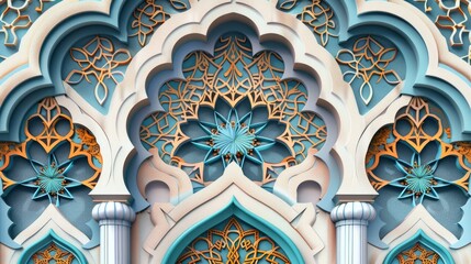 Obraz premium A detailed and colorful ornamental patterned stone relief