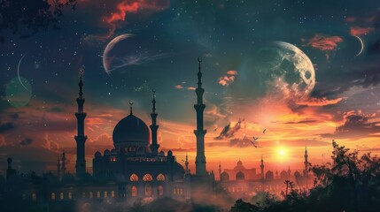 An evocative image capturing the moment of the Ramadan moon sighting - obrazy, fototapety, plakaty