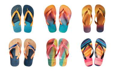 Fototapeta premium Collection of rubber sandals flip-flops isolated on a transparent background, summer, PNG