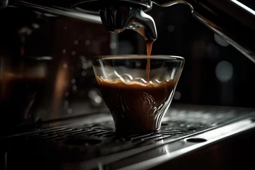 Foto op Plexiglas Espresso pours into a cup, warm ambiance.  © Edik