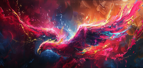 fire phoenix painting - obrazy, fototapety, plakaty