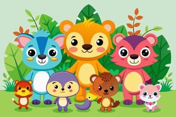 Obraz premium Cartoon characters of different animals. Vector image. 