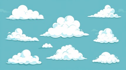 A playful collection of cartoon clouds in a flat design
