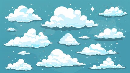 A playful collection of cartoon clouds in a flat design