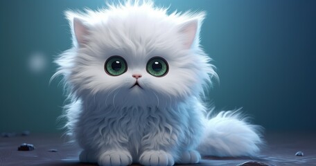 the abominable Whimsical, small but full-sized cute super tiny litte cute humanoid kitten with huge soulful eyes, oh my god it is so fluffy I am going to die! - obrazy, fototapety, plakaty