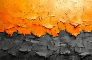 An abstract artistic background. Golden brushstrokes. Textured background. Oil on canvas. Modern Art. Geometric, orange, gray, wallpaper, poster, card, mural, rug, print, hanging.