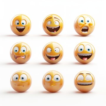 3D rendering set of emoji isolated on white