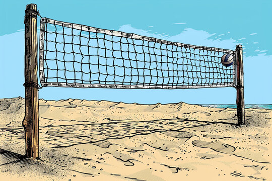 Volleyball net clipart strung up between palm trees