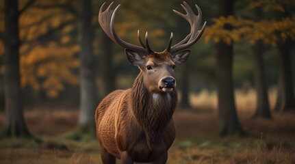 Portrait of majestic red deer stag in Autumn Fall .Generative AI