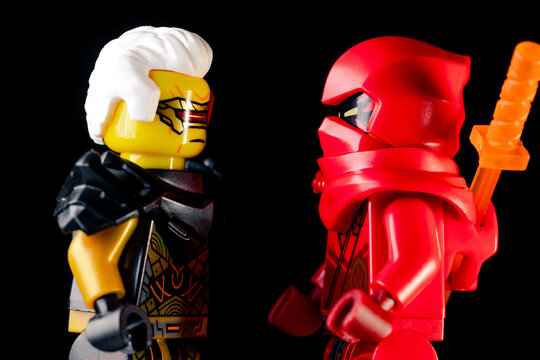 LEGO Ninjago series. Rapton the Leader of the Claws and Ninja Kai in red suit with sword