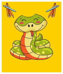 Cute snake cartoon vector illustration.