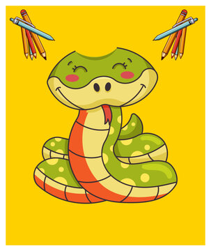 Cute snake cartoon vector illustration.