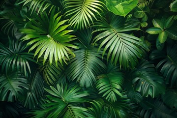 The verdant leaves of the jungle form a natural tapestry, backlit by a warm sunflare that highlights their intricate patterns. AI Generated