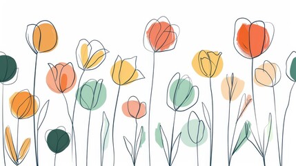 Collection of hand drawn graphic tulips. Floral clip art elements. Branches, leaves and buds. Vector set of childish drawings. Flowers tulips in outlines.Flower isolated on white background
