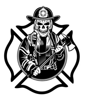 Firefighter Skull | Dead Firefighter | Fireman | First Responder | Fire Depot | Firefighter Dad |Original Illustration | Vector and Clipart | Cutfile and Stencil