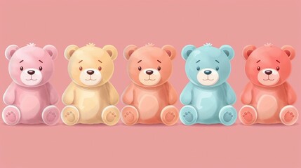 Adorable Pastel Plush Teddy Bears with Heartwarming Smiles in Soft Minimalist