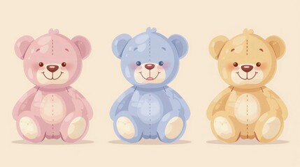 Heartwarming Pastel Plush Teddy Bears with Cheerful Smiles for Nursery and Kids Room Decor
