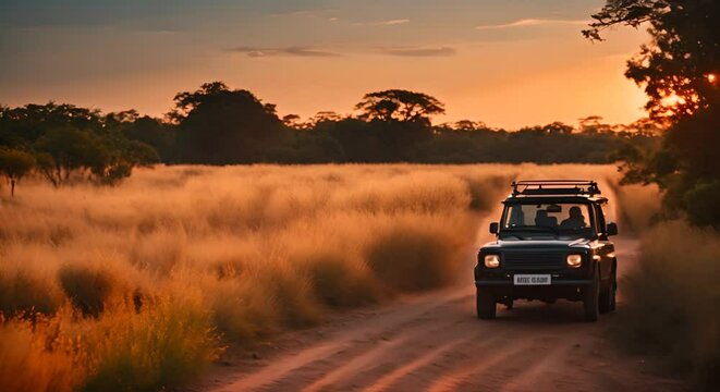 Safari car in the savanna.