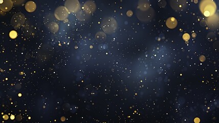 Abstract Dark Blue with Golden Bokeh Lights and Stars: Vintage Filter Style for Christmas, New Year, and Birthday Concepts