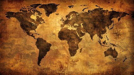 World map outline orange and brown colors background