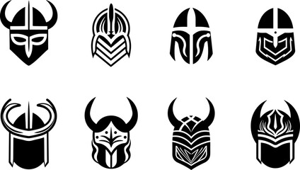 Simple set of viking helmet icon. Set of soldier warrior helmet icons.  - obrazy, fototapety, plakaty