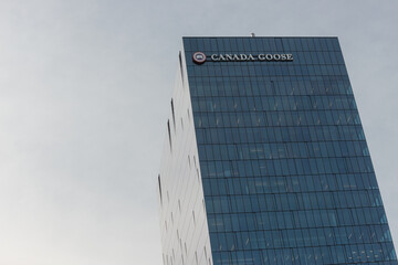 Fototapeta premium exterior building and sign of Canada Goose, corporate office, located at 100 Queens Quay East in Toronto, Canada