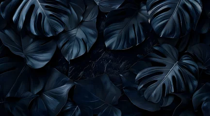 Poster Dark nature background. Abstract dark blue leaves texture. High quality © fillmana