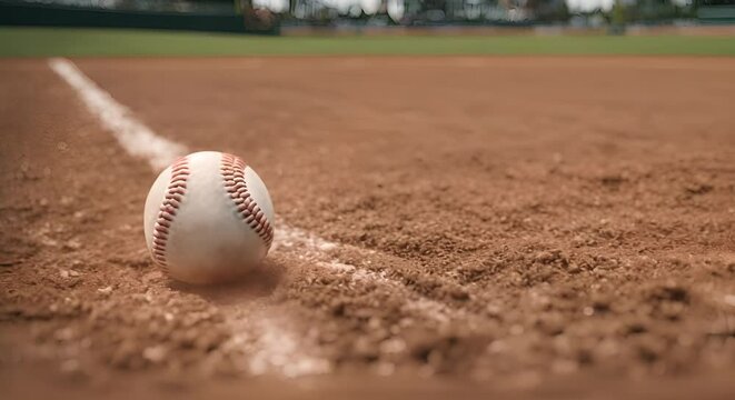 Baseball ball on a baseball field.