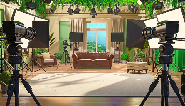 reality show house: a fully furnished house set with multiple rooms and cameras for reality tv shows
