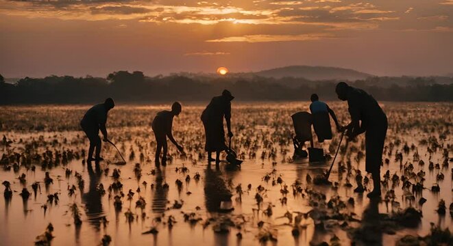 Farmers planting rice.