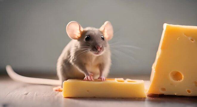 Mouse eating cheese.