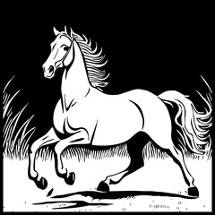 Naklejka na ściany i meble Horse . Black and white animal graphics. Logo design for use in graphics. Print for T-shirts, design for tattoos. Generated by Ai