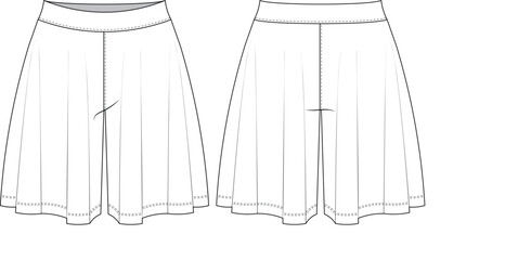 flared elastic short sleepwear nightwear pajama activewear sportwear template technical drawing flat sketch cad mockup fashion woman design style model
 - obrazy, fototapety, plakaty