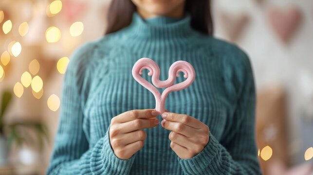 Woman hands holding uterus, Healthy PCOS, ovary gynecologic and cervical cancer feminine concept