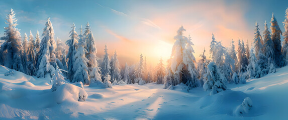 Winter background with snow covered trees and freshness. High-resolution - obrazy, fototapety, plakaty