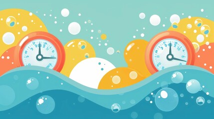 Naklejka premium Baby Bath Thermometers Ensuring Ideal Water Temperature Surrounded by Playful Bubbles in D