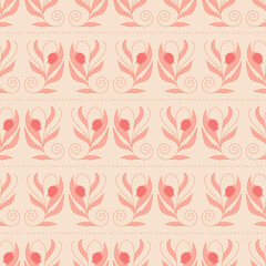 Seamless decorative elegant pattern with cute tulips. Print for textile, wallpaper, covers, surface. For fashion fabric. Retro stylization.