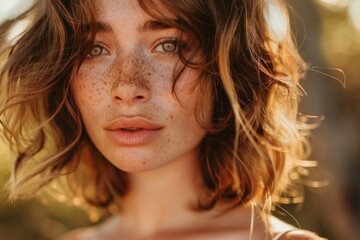 Freckled Woman With Unique Hair and Eyes - obrazy, fototapety, plakaty