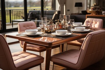 dining table set and cutlery with soft color advertising food photography