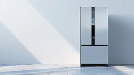 Modern minimalist energy-efficient refrigerator in a bright room