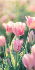 Pink Tulips Blooming in a Field