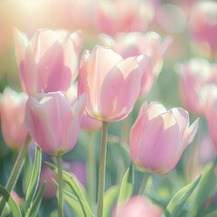 A Bunch of Pink Tulips in a Field