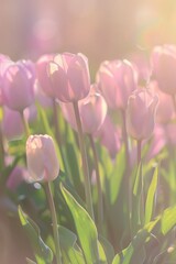 Beautiful Pink Tulips in a Field
