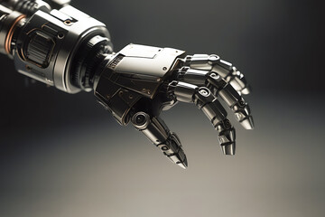 robot hand reaches out to take, grab, empty space, concept, copy space