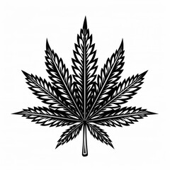 Artistic black and white marijuana leaf illustration on a clean background