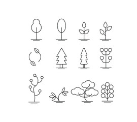 Trees and Plants Icons Set. Nature and landscapes concept vector
