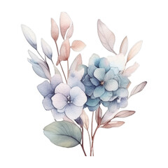 Illustration watercolor Bouquet of flowers and foliage on transparent background with png file. Cut out background.