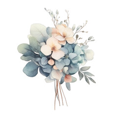 Illustration watercolor Bouquet of flowers and foliage on transparent background with png file. Cut out background.