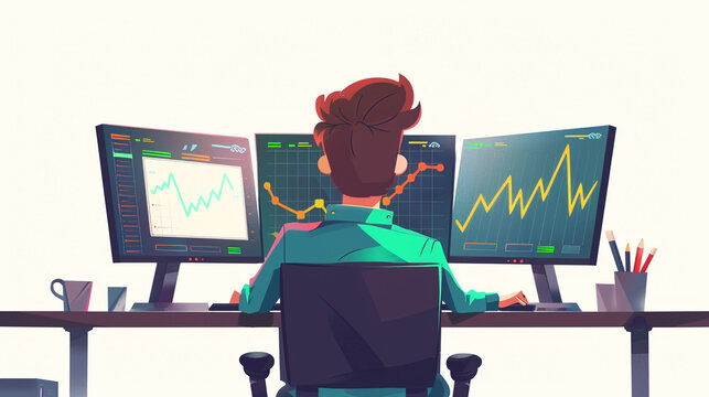 株価チャートを見る人のイラスト